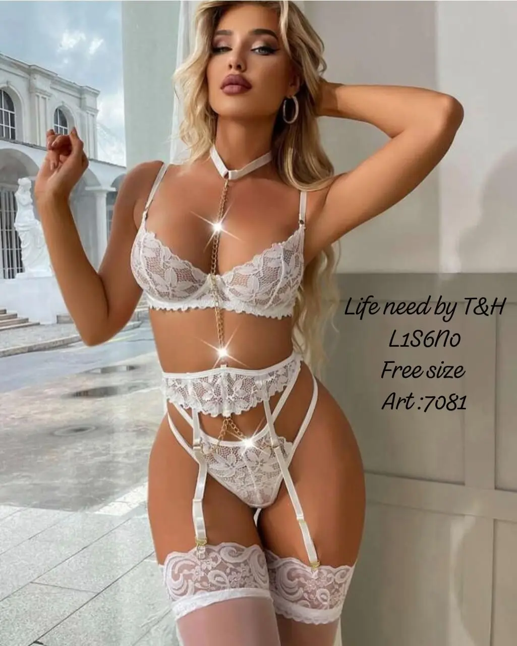 3 Piece Bikini Garter Lingerie Set – Bra, Thong Panty & Garter Belt.