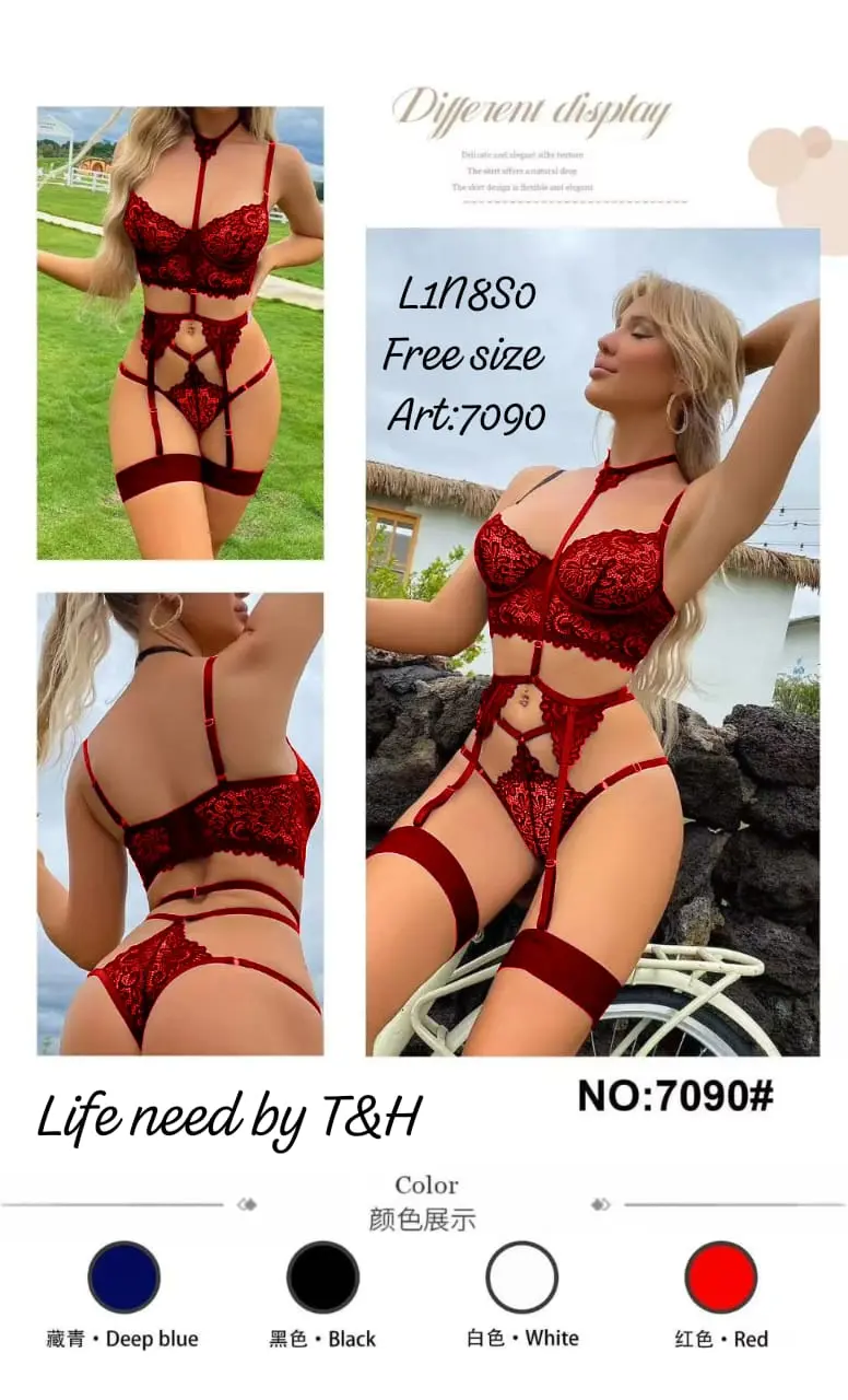 3-Piece Bikini Garter Set (Bra + Thong Panty + Garters)