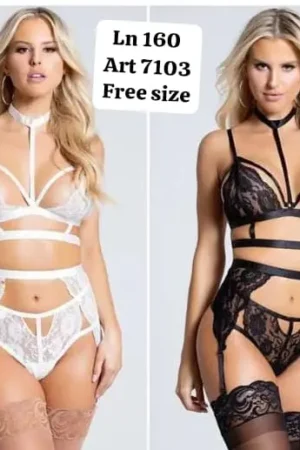 3 Piece Bikini Garter Lingerie Set (Bra, Thong Panty & Garter Belt)