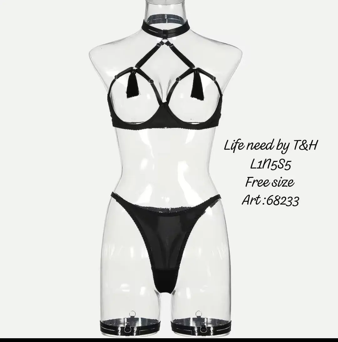 3 Piece Bikini Lingerie Set with Thong Panty, Bra & Garter Belt - Image 3