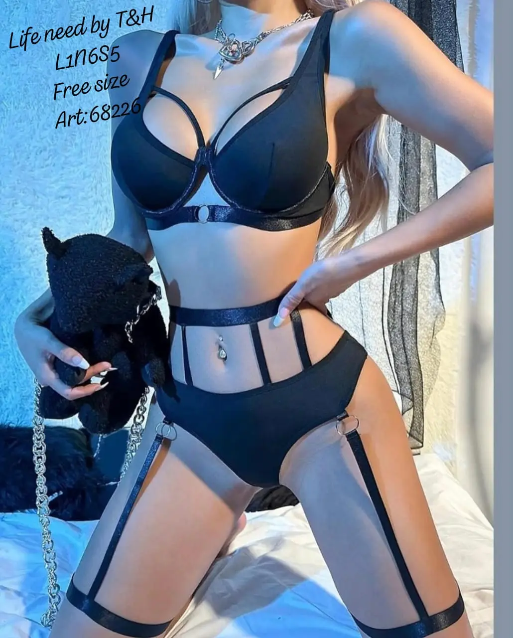 3 Piece Bikini Garter Lingerie Set – Bra, Thong Panty & Garter Belt - Image 4