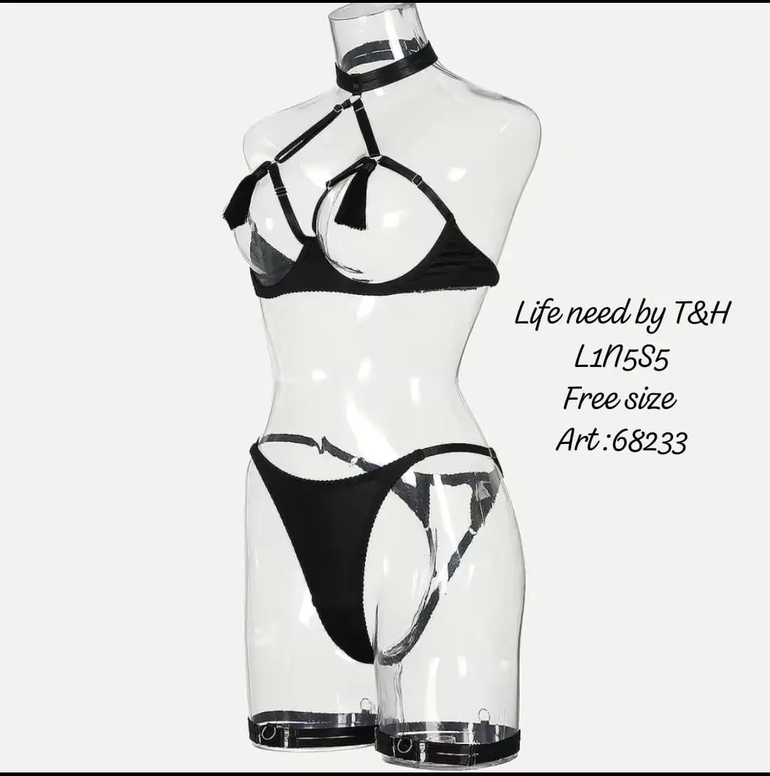 3 Piece Bikini Lingerie Set with Thong Panty, Bra & Garter Belt - Image 2