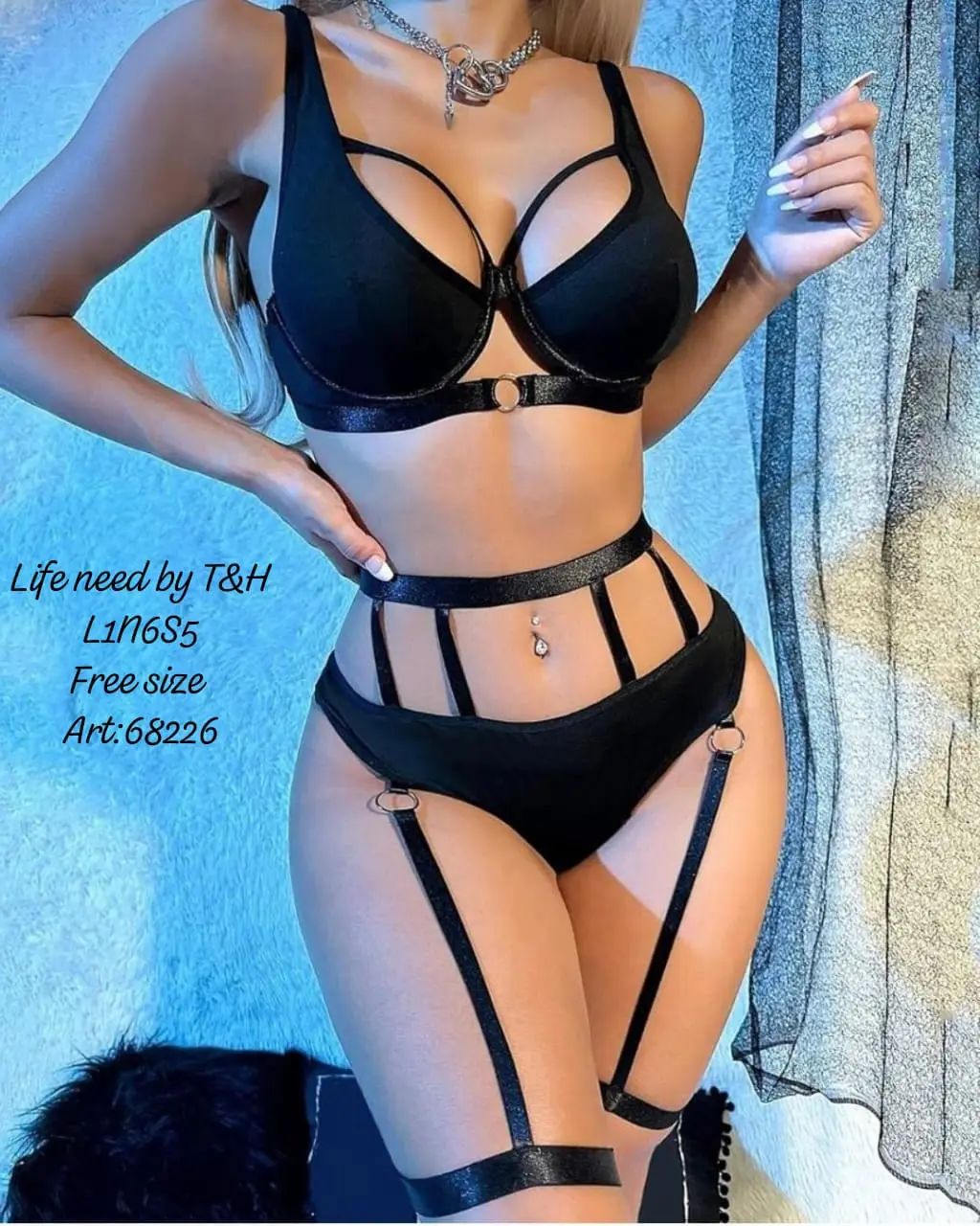 3 Piece Bikini Garter Lingerie Set – Bra, Thong Panty & Garter Belt - Image 2