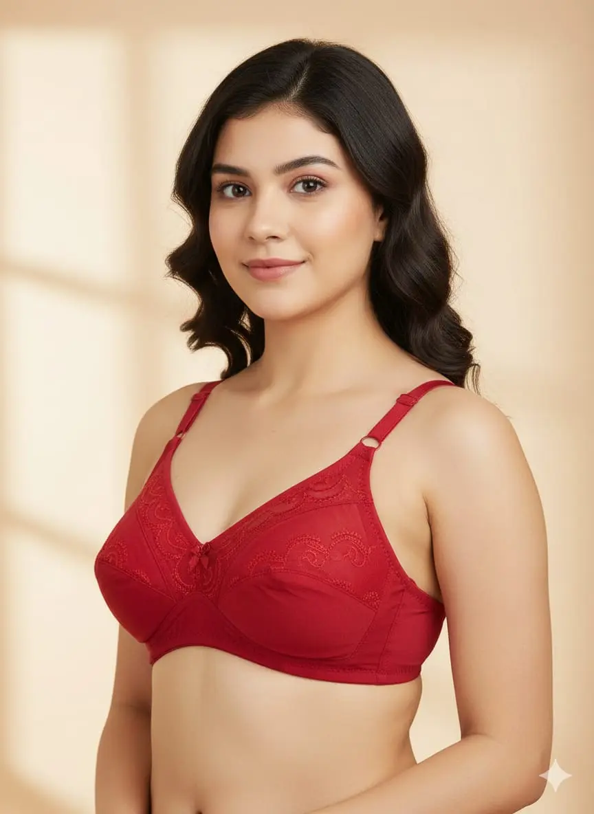 Embroidered Cotton Bra for Women – Soft & Breathable Lingerie